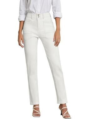 Women’s 4 White Stretchy Denim Jeans High Waisted Ankle Relaxed Fit Trendy Pants